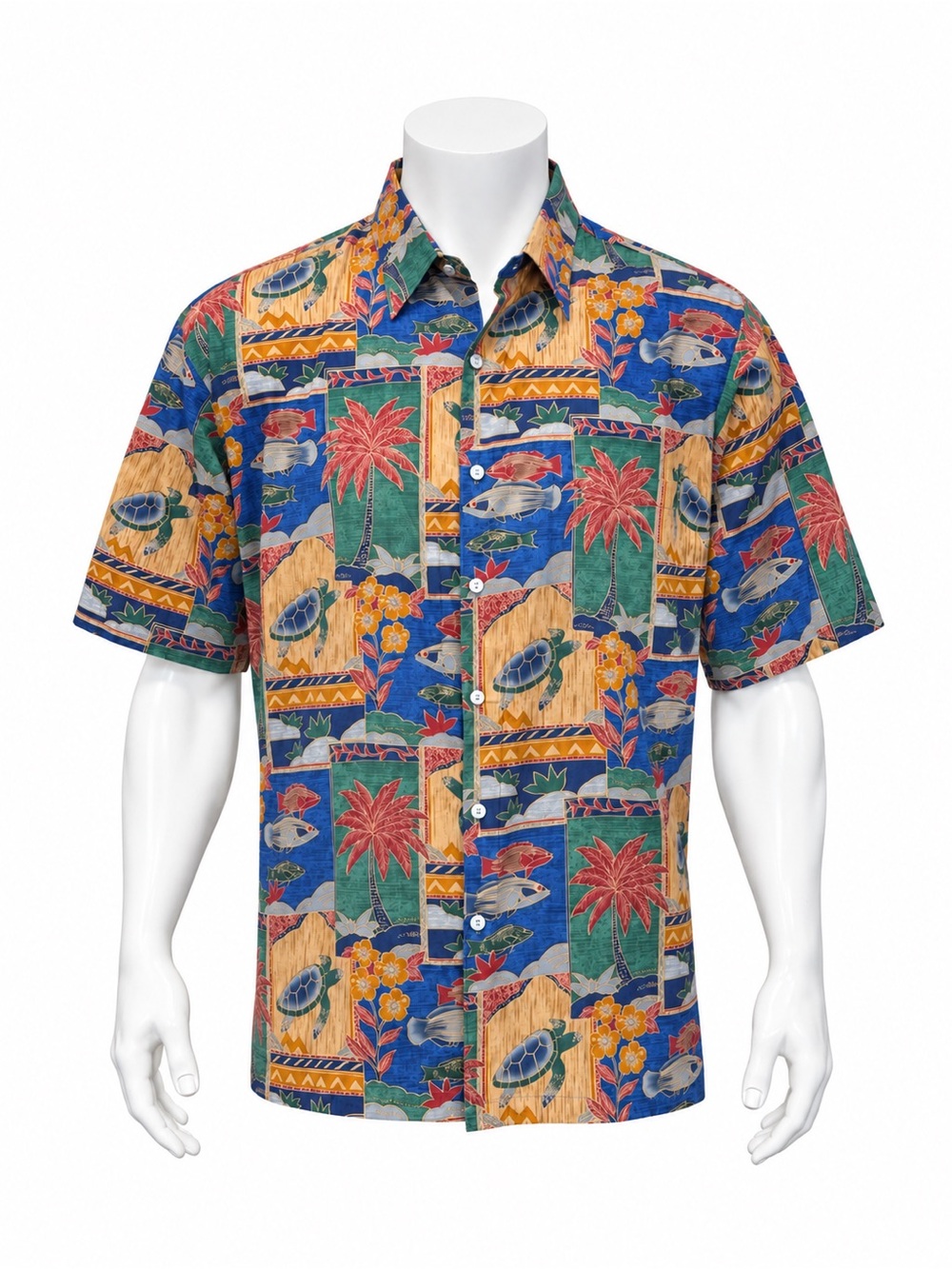 Vintage Tori Richard Brown Ocean Tropical Sea Turtles Hawaiian Cotton Shirt LG